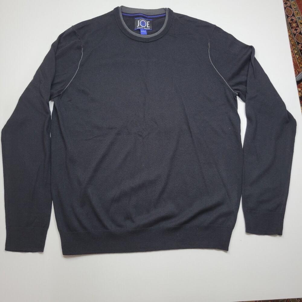 Joseph Abboud Merino Wool Blend Crew Neck Knit Sweater Black Gray Men's Size L